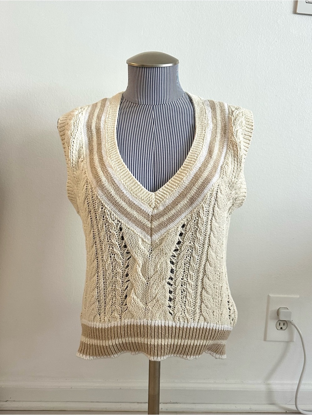 rag & bone Brandi Cable Knit V-Neck Sweater Vest Ivory Size S
